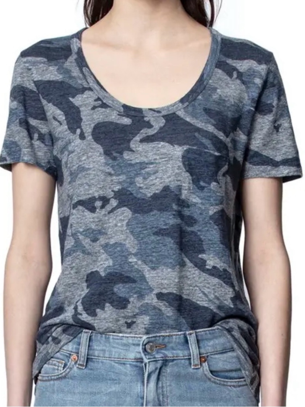 Zadig & Voltaire Awa Linen Blend Camo Tee Blue Grey Size Small